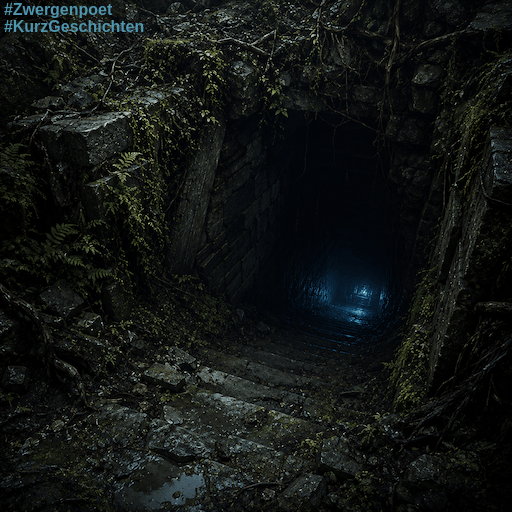 Eine verwitterte, moosbewachsene Steintreppe f&uuml;hrt in die Dunkelheit hinab. Nur ein bläuliches Licht glimmt zaghaft herauf.