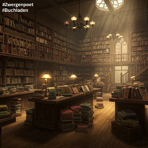 Ein altert&uuml;mlicher Raum voller B&uuml;cher - in Regalen, auf Tischen und auf dem Boden. Im Hintergrund eine große T&uuml;r mit Oberlicht, die Tageslicht hereinl&auml;sst. Eine Treppe f&uuml;hrt auf eine Empore.