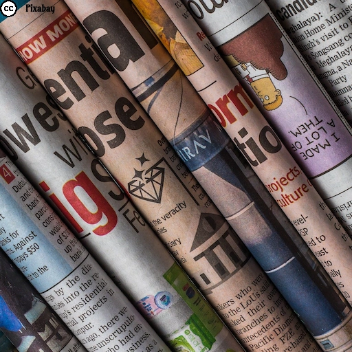 Mehrere zusammengerollte Tageszeitungen liegen dicht nebeneinander und symbolisieren Presse und Medien.