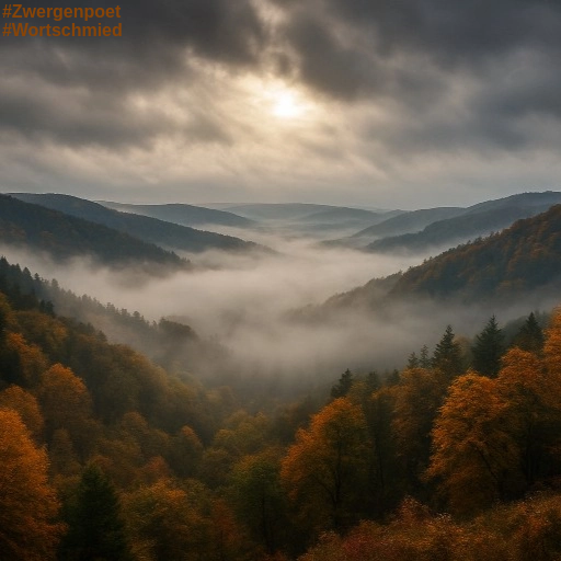 Nebel zieht durch das von sanften, bewaldeten H&uuml;geln umgebene Tal, der Himmel ist dicht bew&ouml;lkt. Der Herbst h&auml;lt Einzug, das Gr&uuml;n der Natur wandelt sich zu gelben und braunen Farbt&ouml;nen.